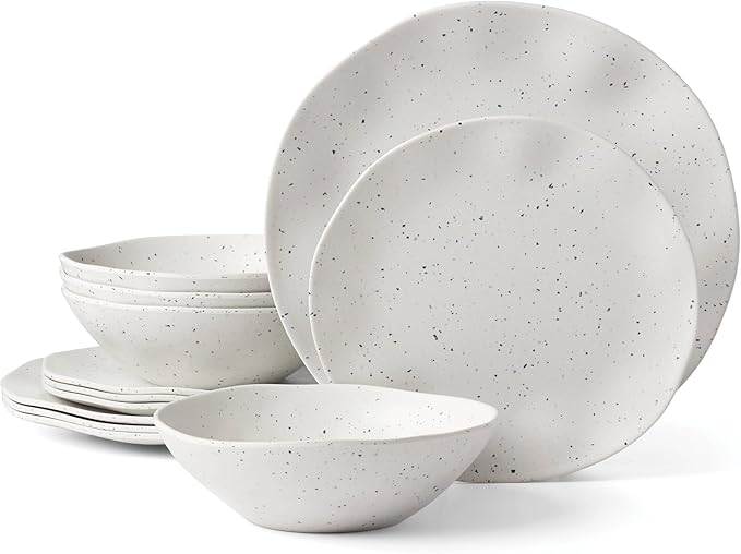 Oneida 895951 Terrazzo Melamine Cream 12 Piece Dinnerware Set, Lightweight Melamine Material