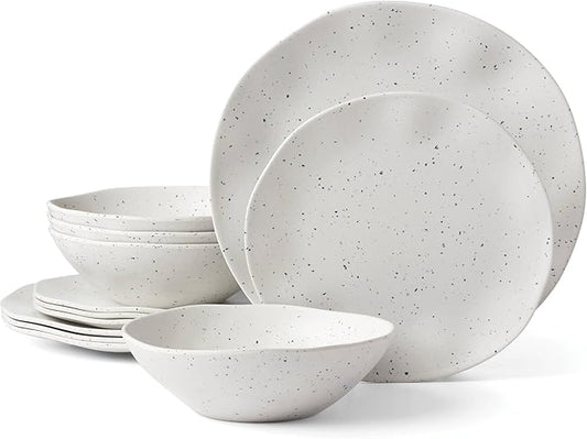 Oneida 895951 Terrazzo Melamine Cream 12 Piece Dinnerware Set, Lightweight Melamine Material
