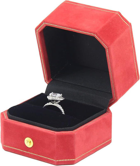 Jewelry Ring Box, Velvet Wedding Ring Box Small Travel Jewelry Box for Business, Engagement, Wedding, Bridesmaid and Holiday Events - Red