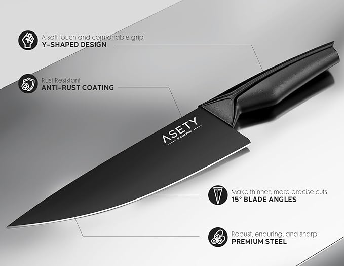 Kitchen Knife Sets with Block -15 PCS Knife Set with Bulti-in Sharpener, Dishwasher Safe, Stainless Steel Kitchen Knife with Ergonomic Handles, Sharp knives for Men and Women,Black