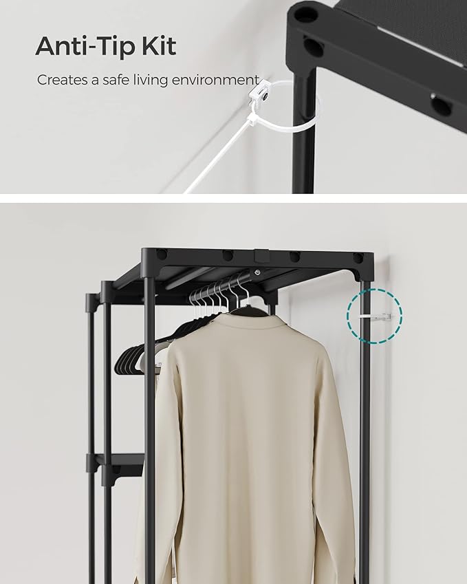 SONGMICS Portable Closet, Freestanding Closet Organizer, Clothes Rack with Shelves, Hanging Rods, Storage Organizer, for Cloakroom, Bedroom, 48.8 x 16.9 x 71.7 Inches, Black URYG026B02