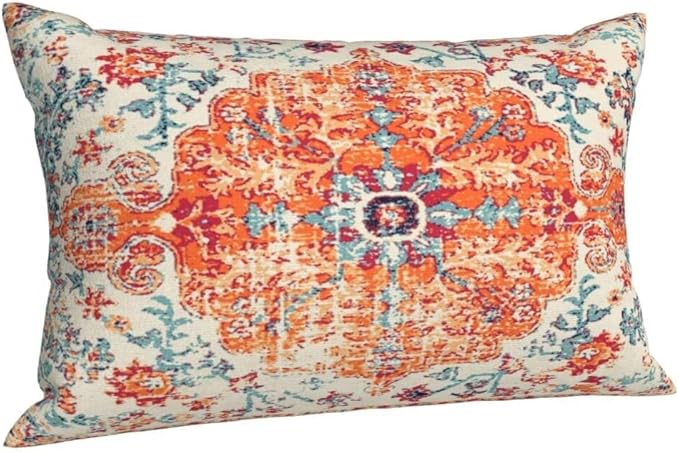 Boho Throw Pillow Covers 12 x 20 Set of 2, Orange Blue Ethnic Design Pillow Covers Farmhouse Carpet Pattern Rustic Cushion Cases Decorative Gifts for Couch Sofa Indoor Outdoor