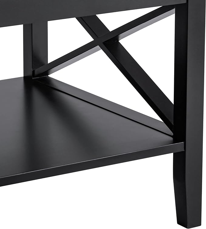 ChooChoo Oxford Coffee Table with Thicker Legs, Black Wood Coffee Table with Storage for Living Room