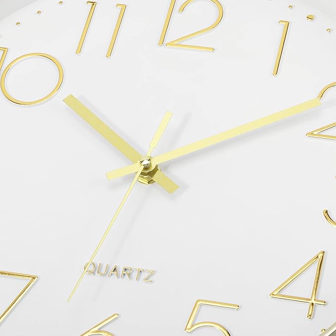 Foxtop Gold Wall Clock 12 Inch Silent Non-Ticking Battery Operated Round Modern Wall Clock for Living Room Bedroom Kitchen Home Office Decor