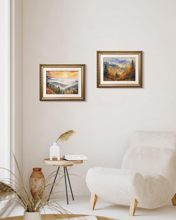 VIYYIEA Gold Framed Wall Art Canvas Print Home Decor Vintage Fall Scenery Bathroom Wall Decor Aesthetic Rustic Fall Wall Art for Kitchen Office Bedroom Autumn Forest Landscape Room Decor 13x16in