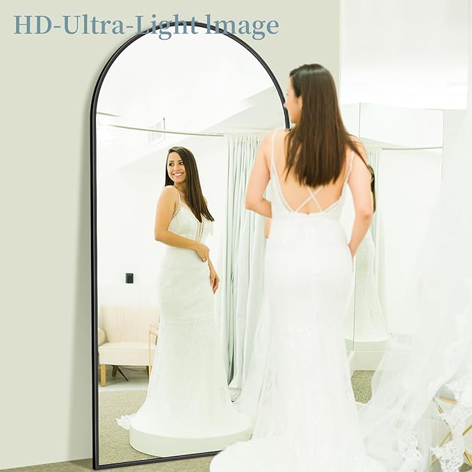 Full Length Mirror with Stand, 81"x41" Arched Full Body Mirror, Large Stand Up Mirrors, Aluminum Frame Floor Standing Mirrors, Freestanding Hanging Leaning Mounted for Bedroom Living Room, Black