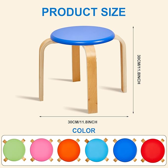 Sintuff 12 Inch Wood Stackable Classroom Stools Bentwood Stacking Chairs for Kids Colorful Round Nesting Stools Pack of 6 for Toddlers Adult Playroom Daycare Home Office