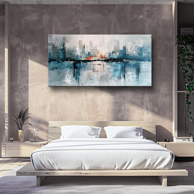 FUHAIHUA Canvas Wall Art For Living Room Large Wall Decor For Office Bedroom Wall Decor Abstract Painting Blue Wall Pictures Prints Wall Artwork Aesthetic Home Decoration Ready To Hang 24x48 In