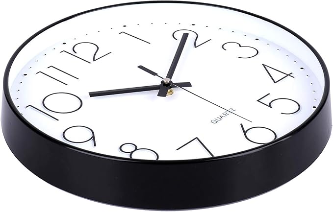 jomparis Black Wall Clock Large 13.5 Inch Silent Non Ticking Battery Operated Quartz Decorative Round Wall Clock for Classroom Living Room,Office,School