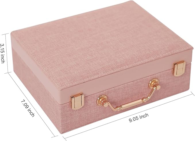 Portable Jewelry Box Organizer for Women Girls with PU Leather, Earring Organizer Box with Makeup Mirror for Christmas and New Year Gifts(Pink)