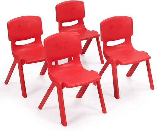 Costzon Plastic Stackable School Chairs, 4 Pack, Kids Learning Chairs with 11 inch Seat Height, Carrying Handle, Waterproof Children Chairs for Playrooms, Schools, Daycares and Home (4 Pack, Red)