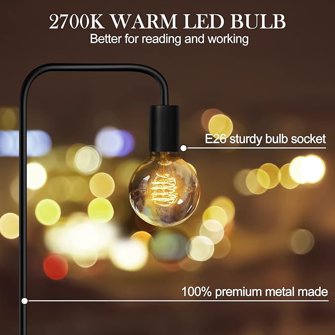QiMH Industrial Floor Lamp with Light Bulb,Metal Tall Standing Lamp,Tall Modern Black Led Floor Lamp for Home Decor Bedroom Reading Office, Black