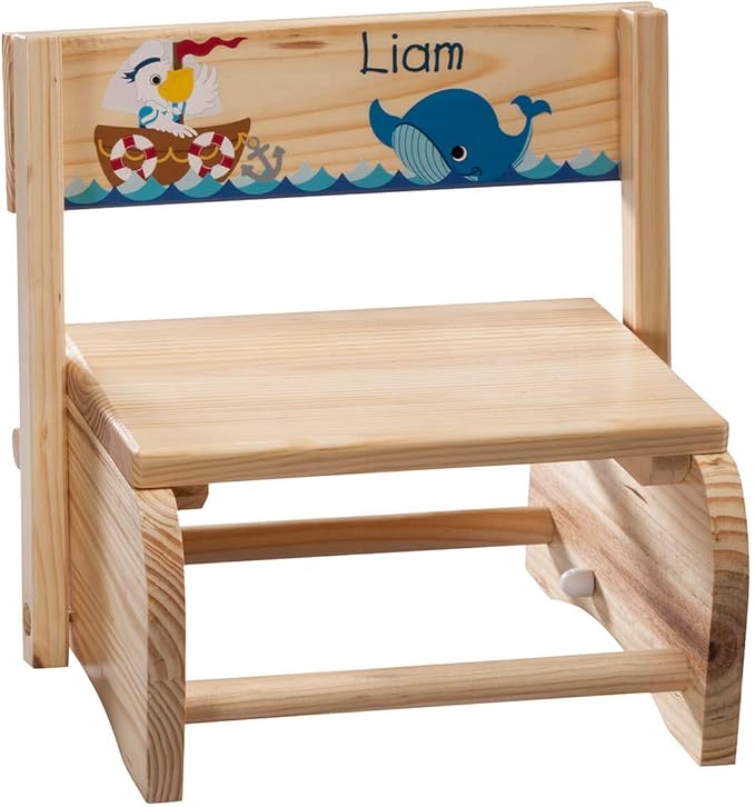 Custom 2-in-1 Children's Step Stool and Chair, Customized with Kid’s Name, Ocean Design