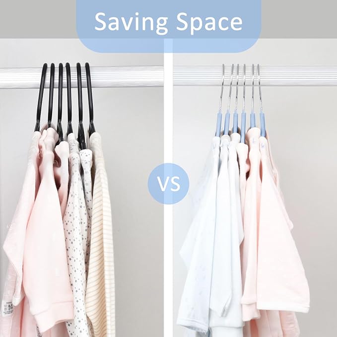 ManGotree 11" Baby Velvet Hangers, Non-Slip Infant Coat Hangers, Ultra-Thin Toddler Felt Hanger with 360° Swivel Hook, Space Saving Children's Hanger for Kids Clothes, 48 Pack (Blue)