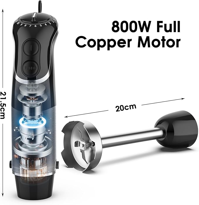 Corded Immersion Blender Handheld for Kitchen,Stainless Steel Emulsion Blender Handheld with Hook,Electric Hand Mixer with 12-Speed&Turbo,for Smoothie,Soup,Baby Food and Drinks