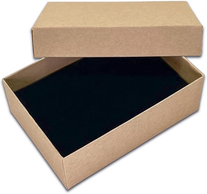 TheDisplayGuys - 24-Pack Cardboard Kraft Paper Jewelry Gift Boxes w. Velvet Padding - Necklace/Pendant - Kraft Brown - #32 (3.3" x 2.3" x 1.0")
