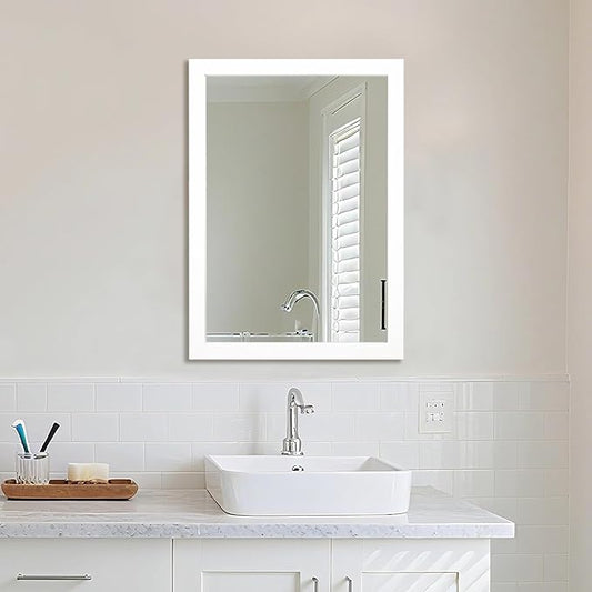 Ruomeng Rectangular Wall Mirror 20" x 28" for Bathroom, Bedroom, Entryway, Living Room, White