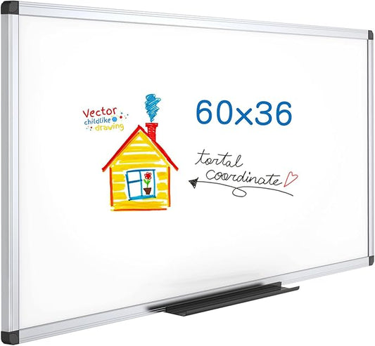 VIZ-PRO Dry Erase Board/Magnetic Whiteboard, 60 x 36 Inches, Large Wall Mounted Board for School Office and Home 5' x 3'