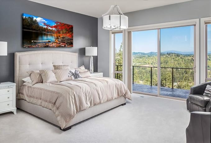 DZL Art S72650 Nature Wall Art Canvas Artwork Lake Mountain Red Maple Leaf National Park Nature Pictures for Living Room Bedroom Office Wall Decor Home Decoration