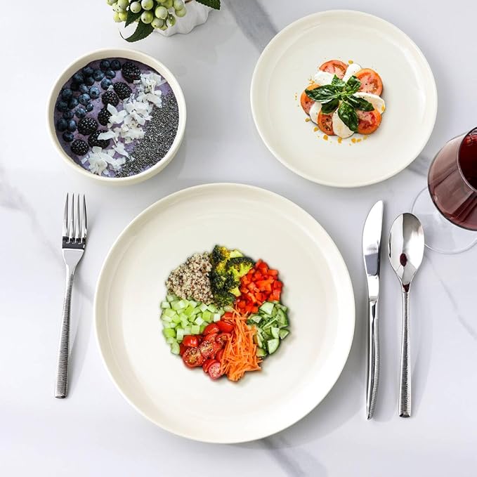 AmorArc Ceramic Dinnerware Sets of 4, Porcelain Plates and Bowls Sets, Scratch Resistant Dishes Set, Dishwasher & Microwave & Oven Safe Dishware Service for 4,12 pcs