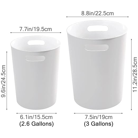 4 Pack Small Trash Can for Bathroom - 3 Gallon/12-Liter Wastebasket, Round Plastic Garbage Container Bin for Bedroom Office White.