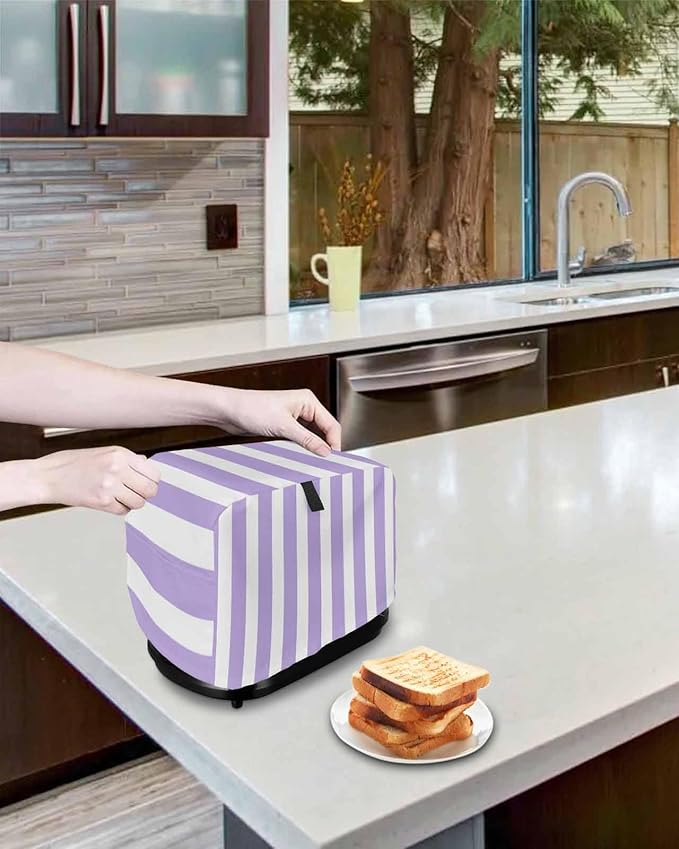 Toaster Cover 4 Slice Purple Stripes Toaster Oven Cover with Pockets Simple Style Dustproof Bakeware Protector Small Kitchen Appliance Dust Covers and Fingerprint Protection for Women