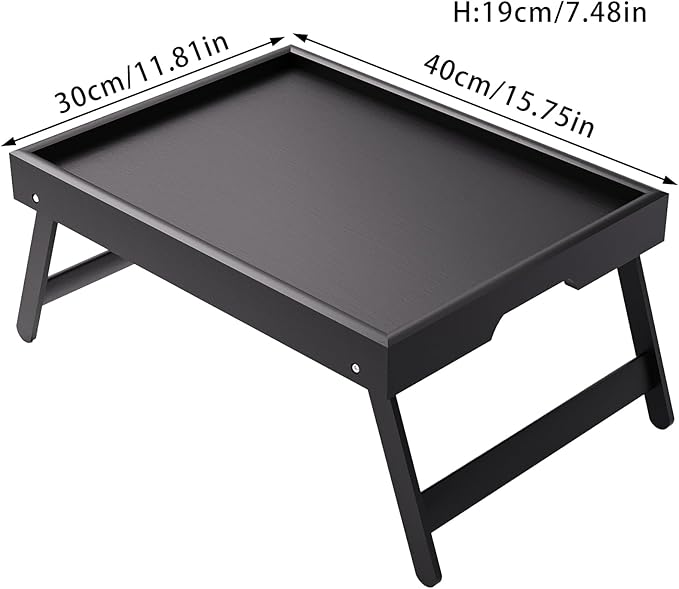 Bamboo Bed Tray Table with Foldable Legs Breakfast Tray, Lightweight Laptop Desk for Eating, Reading, Working in Bed or Sofa – Portable Lap Desk with Handles, Perfect for Home - Black