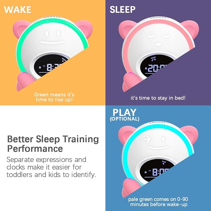OK to Wake Clock for Kids, Sleep Training Clock with Night Light and Sound Machine, Kids Alarm Clock for Bedrooms, Pink