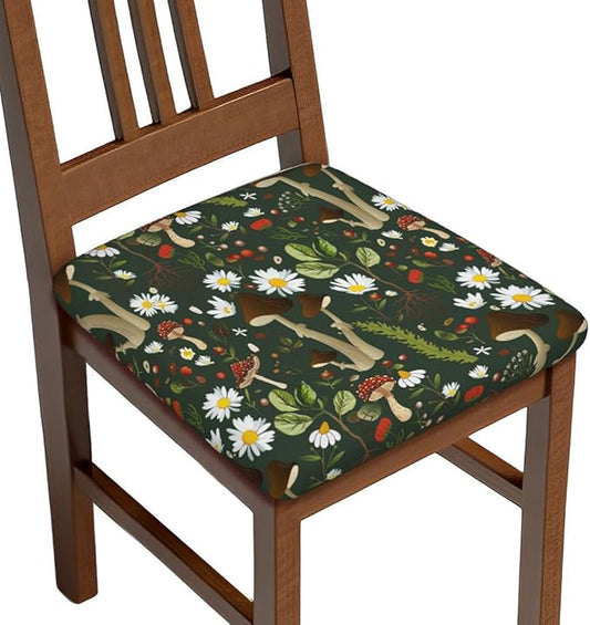 Seat Covers for Dining Room Chairsset of Set of 4, Green Flower Mushroom Daisy Camouflage Floral Stretch Chair Seat Covers Cushion Slipcovers for Kitchen Office