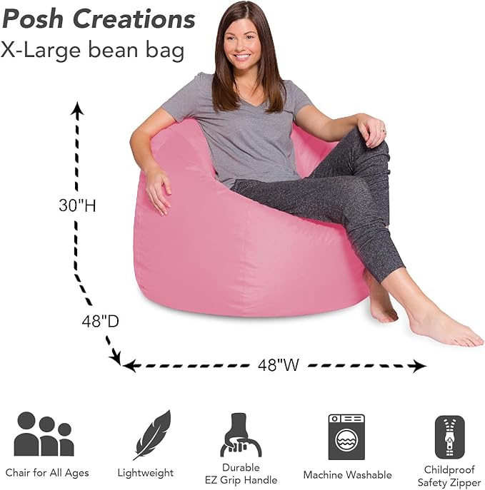 Posh Beanbags Bean Bag Chair, X-Large-48in, Solid Pink