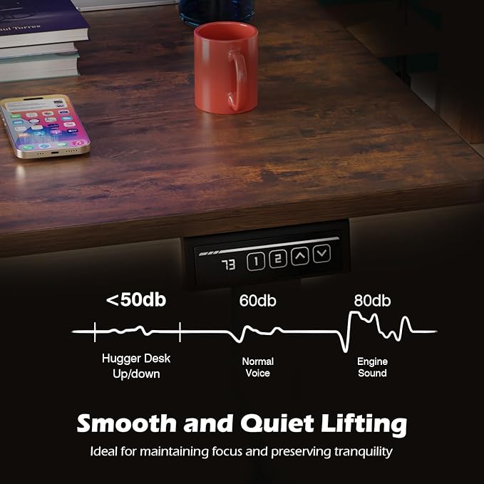 PayLessHere 40 Inch Electric Standing Desk with Large Space and Headphone Holder Office Desk with Electric Lifting and Memory Function,Brown