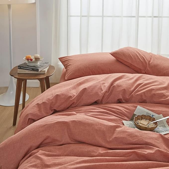 FACE TWO FACE Bedding Duvet Cover Set100% Washed Cotton Duvet Cover Linen Like Textured Breathable Durable Soft Comfy (Full, Caramel)