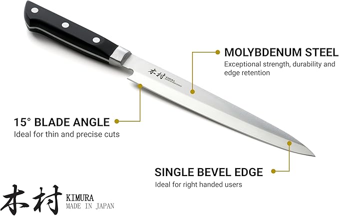 Kimura Sushi Knife, [Made in Japan], 8 inch Professional Chef Knife, Ultra Sharp High Carbon Molybdenum Stainless Steel Kitchen Knives, Chefs Knives with Ergonomic Handle - Japanese Sashimi