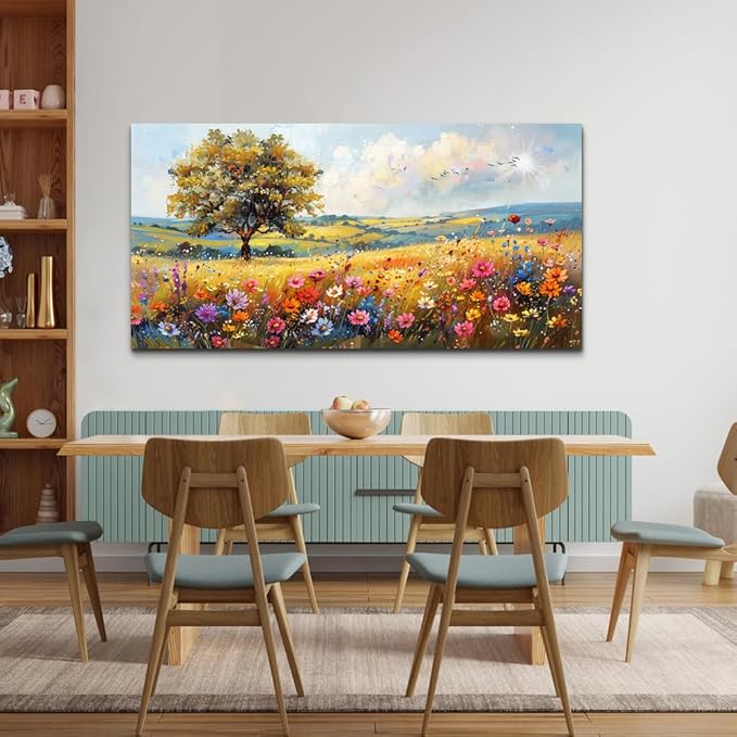 hyidecorart Large Wall Art For Living Room Canvas Wall Decor For Bedroom Office Decor Field Wall Paintings Flower Scenery Watercolour Wall Pictures Artwork Modern Aesthetic Room Home Decorations