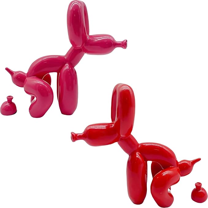 Balloon Dog Mini Poop Dog Decoration Desktop in Living Room Art Animal Small Statue,Bookshelf Decor (Red and Pink)