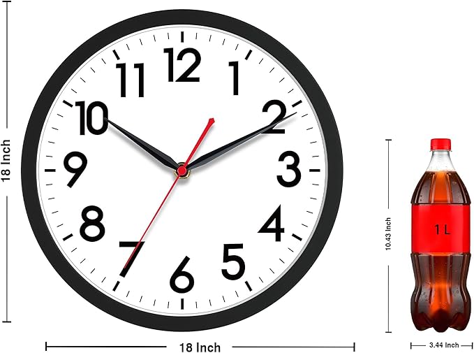 AKCISOT 18 Inch Wall Clock Large Silent Non-Ticking Wall Clocks Battery Operated - Analog Classic Clock Decorative for Living Room, Office, Home, School(Black)