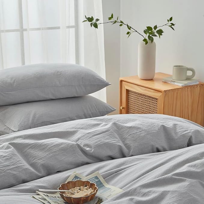 FACE TWO FACE Bedding Duvet Cover Set100% Washed Cotton Duvet Cover Linen Like Textured Breathable Durable Soft Comfy(California King, Lavender Grey)