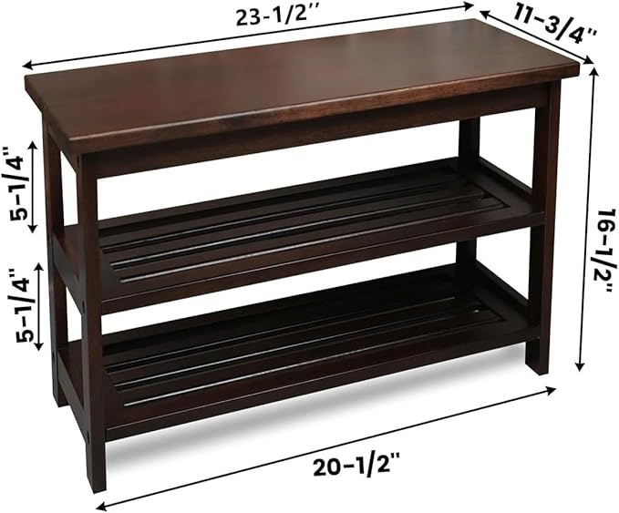 CONSDAN Wood Shoe Bench Rack, USA Grown Hickory, Entryway Bench with Shoe Storage, Mud Room Bathroom, Front Door, Outdoor/Indoor, Dark Walnut(Black)