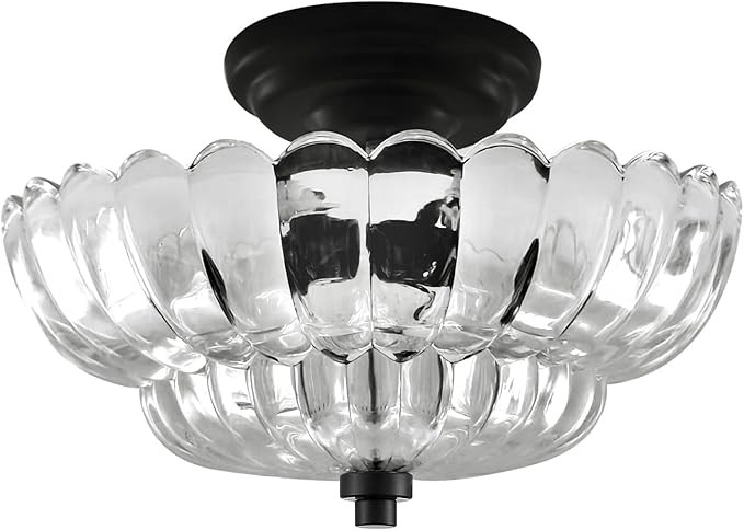 Ceiling Lights Semi Flush Mount Ceiling Light, Modern Black Ceiling Light with White Glass,Ceiling Lights Fixture Suitable for Bedroom Dining Room Kitchen Living Room(Excluding Free Bulbs)