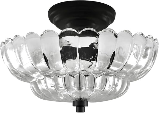 Ceiling Lights Semi Flush Mount Ceiling Light, Modern Black Ceiling Light with White Glass,Ceiling Lights Fixture Suitable for Bedroom Dining Room Kitchen Living Room(Excluding Free Bulbs)