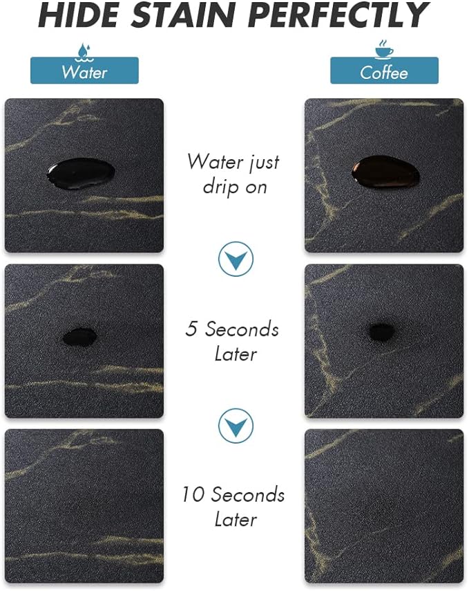 AMOAMI Coffee Mat - Hide Stain Rubber Backed Absorbent Dish Drying Mat for Kitchen Counter - Black & Gold