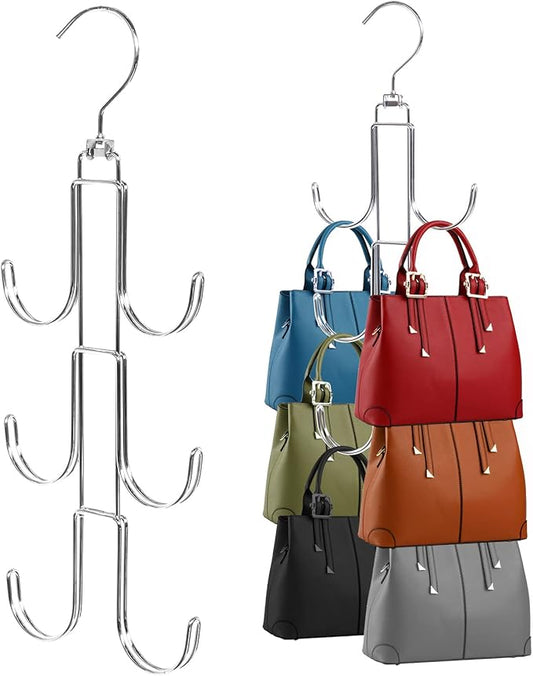 Purse Hanger Organizer for Closet, 2 Pack Handbag Storage Organizer, Hanging Purse Holder for Closet Organization and Space Saving, Accessories Organizer for Bags, Belts, Hats, Scarves, Ties