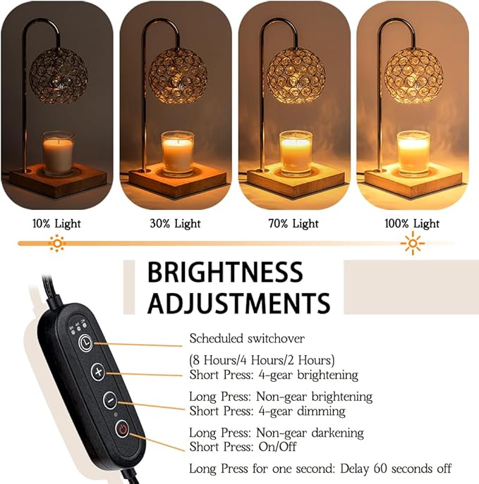 Candle Warmer Lamp with Timer, Round Diamond Home Decor Gifts for Mom Women, Gold Diamond Lamp, Western Bedroom Accessories, Birthday Gifts for Women, Wax Warmer for Jar Candles