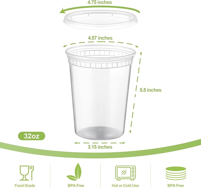 AOZITA 20 Sets 32 oz Plastic Deli Food Containers With Lids, Airtight Food Storage Containers, Freezer/Dishwasher/Microwave Safe, Soup Containers For Takeout Meal Prep Storage