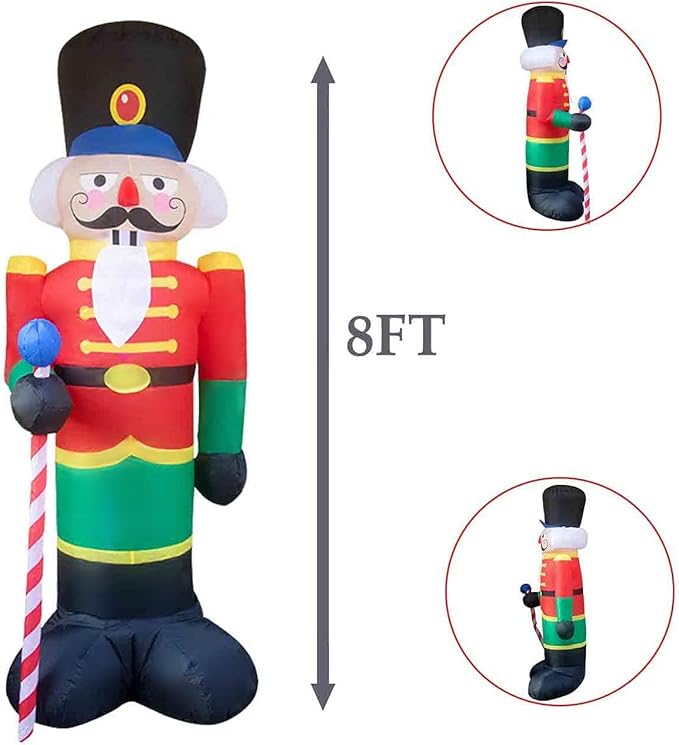 2 Packs 8ft Nutcracker Soldier Christmas Inflatable Decor for Yard/Outdoor/Lawn/Porch Decor