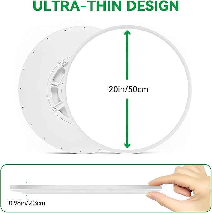 20 Inch Led Ceiling Light, 46W 4600lm Ceiling Light Fixture with 3 Color Temperatures 3000k/4000k/6500K, Ultra-Slim Surface Mounted Lighting Fixture for Kitchen Bedroom Dining