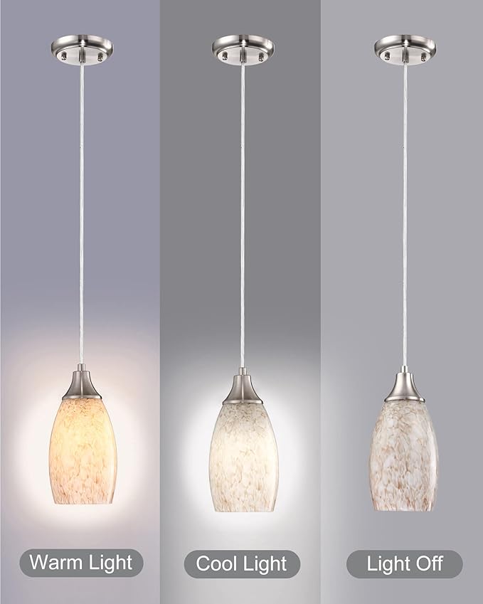 Mini Milk Glass Pendant Light,Handcrafted Beige Glass Pendant Hanging Light fixtures Small Pendant Light with Brushed Nickel Adjustable Cord for Kitchen Island,Bed Room,Hallway,Dining Room,Stairs