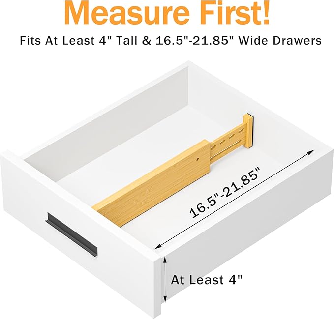 Bamboo Drawer Dividers 4" High, 16.5-22" Adjustable Drawer Organizers for Clothes,Expandable Dresser Separators in Bedroom/Kitchen/Bathroom/Office Organization and Storage,2 Pack