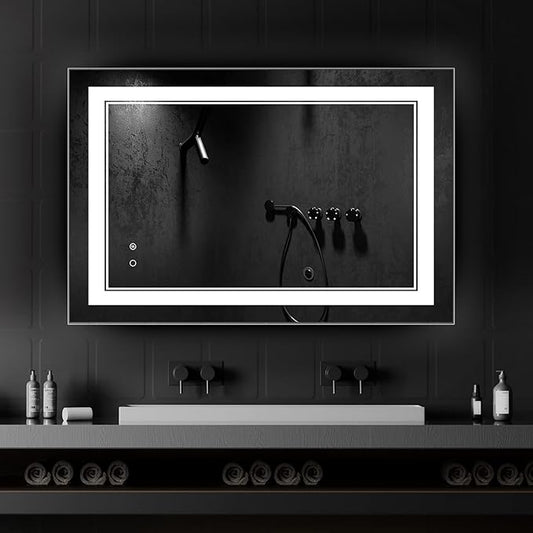 LED Bathroom Mirror,48"X32" Lighted Mirror for Bathroom Wall,Lighted Bathroom Vanity Mirror,LED Mirror Anti-Fog Dimmable Adjustable Lighted Bathroom Mirror