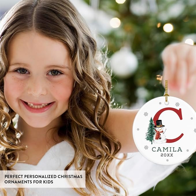 Andaz Press Personalized Christmas Ornament, Custom Name, Initial C Monogram Snowman 2.8" Ceramic Porcelain 2025 Christmas Ornament Keepsake for Kids, Boys, Girls 1-Pack Initial Ornaments